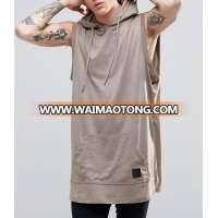 drop armhole hood drawstring kangaroo pocket lightweight fabric oversized Longline Sleeveless Hoodie